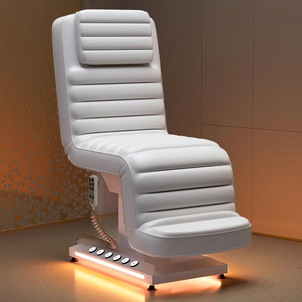 

Fully Electric Spa Chair 3 Motor, Professional Electric Height & Angle Adjustable Massage Table with LED Lights,White