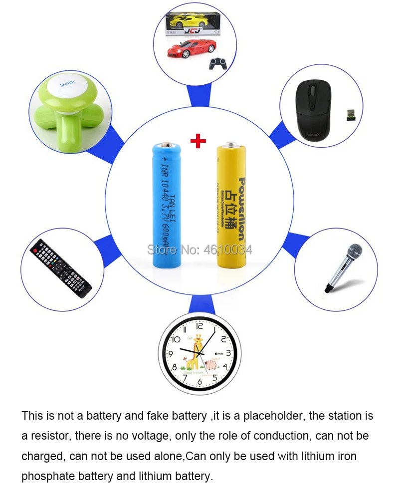 8pc 10440 li-ion lithium dummy fake battery for Lithium iron phosphate battery AAA battery setup dummy cells Placeholder