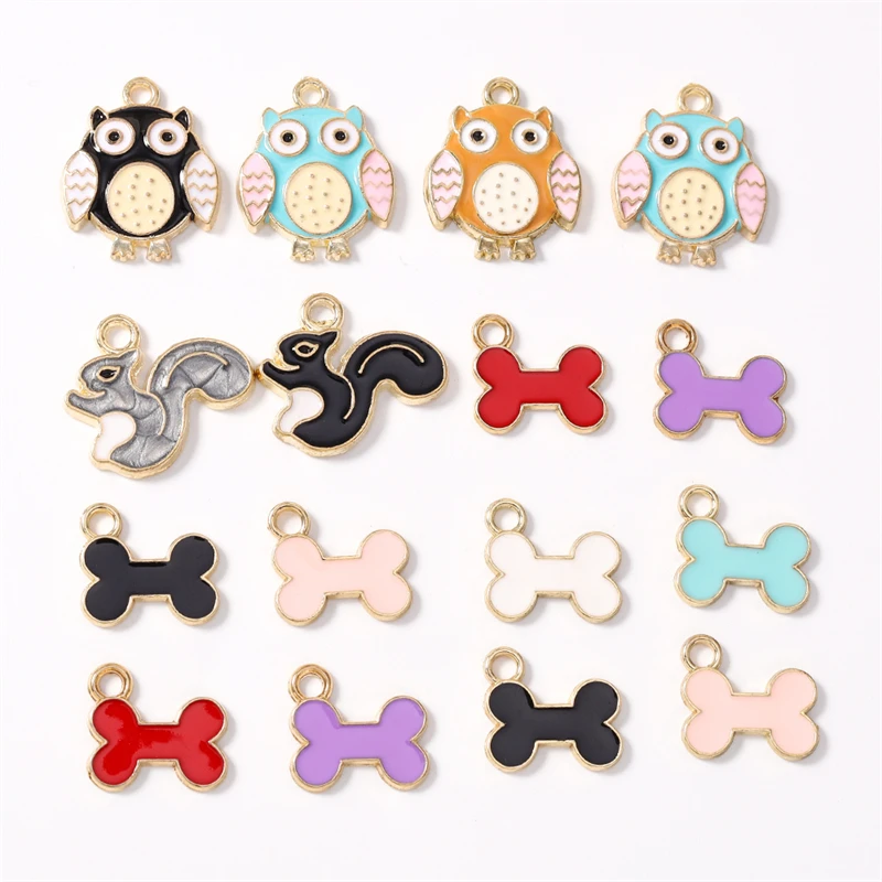 

Duarte 20Pcs/Lot Cartoon Enamel Animal Dog Bone Owl Charms Pendants for Jewelry Making Earrings Necklaces DIY Crafts Accessories