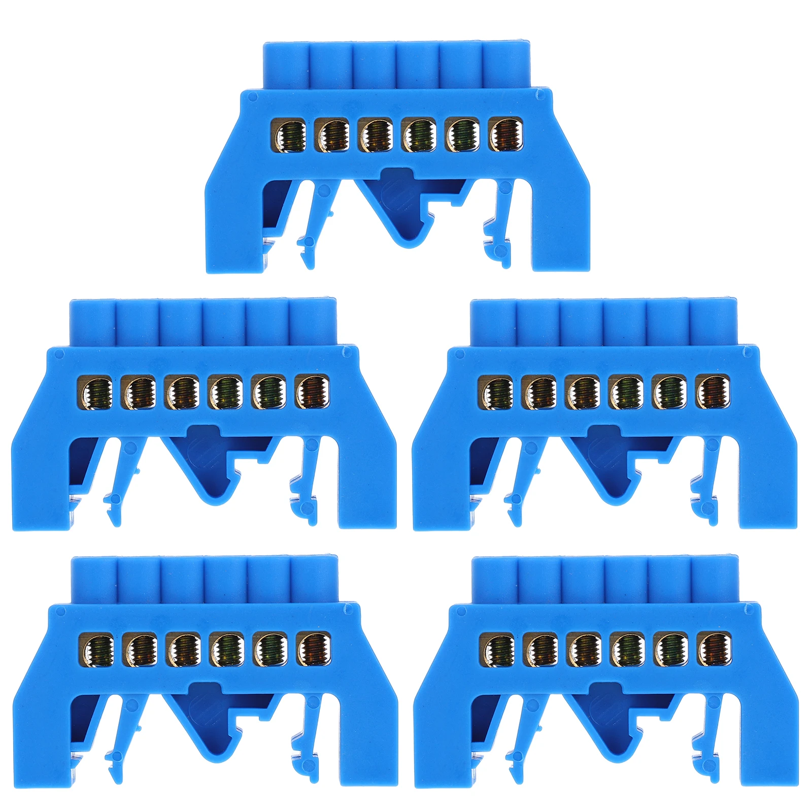 

5pcs Block Bus Bar 6 Positions Screw Brass Grounding Connector High Conductivity Copper Hole Durable Industrial