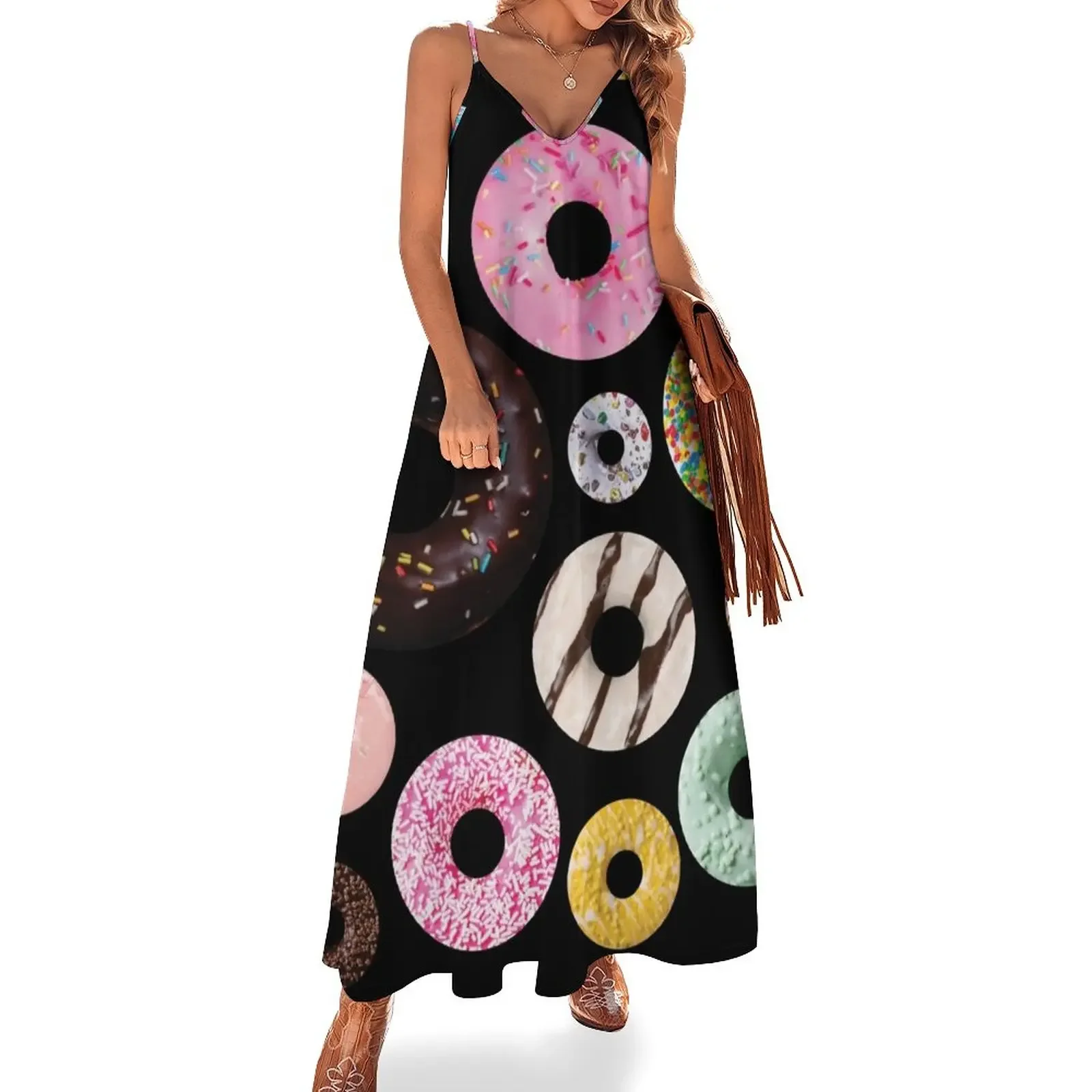 

Donut Assortment Sleeveless Dress Woman fashion purple dress womens clothing Long dress