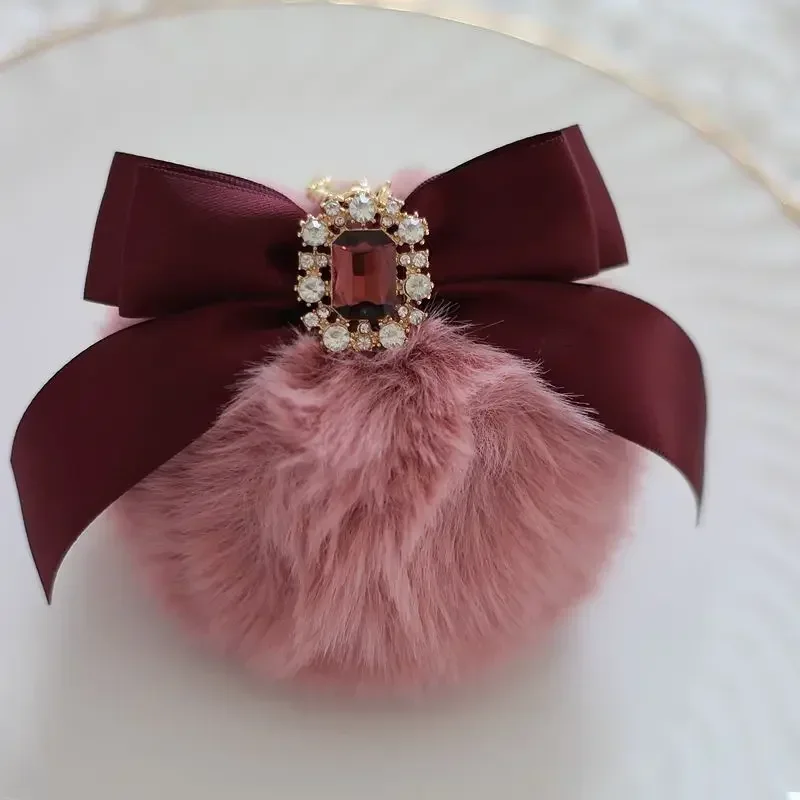 Japanese Pearl Rhinestone Gem Bow Fur Ball Bag Charms Handmade Dream Bag Hanging Chain Pendant Fuzzy Ball Pendant for Handbags