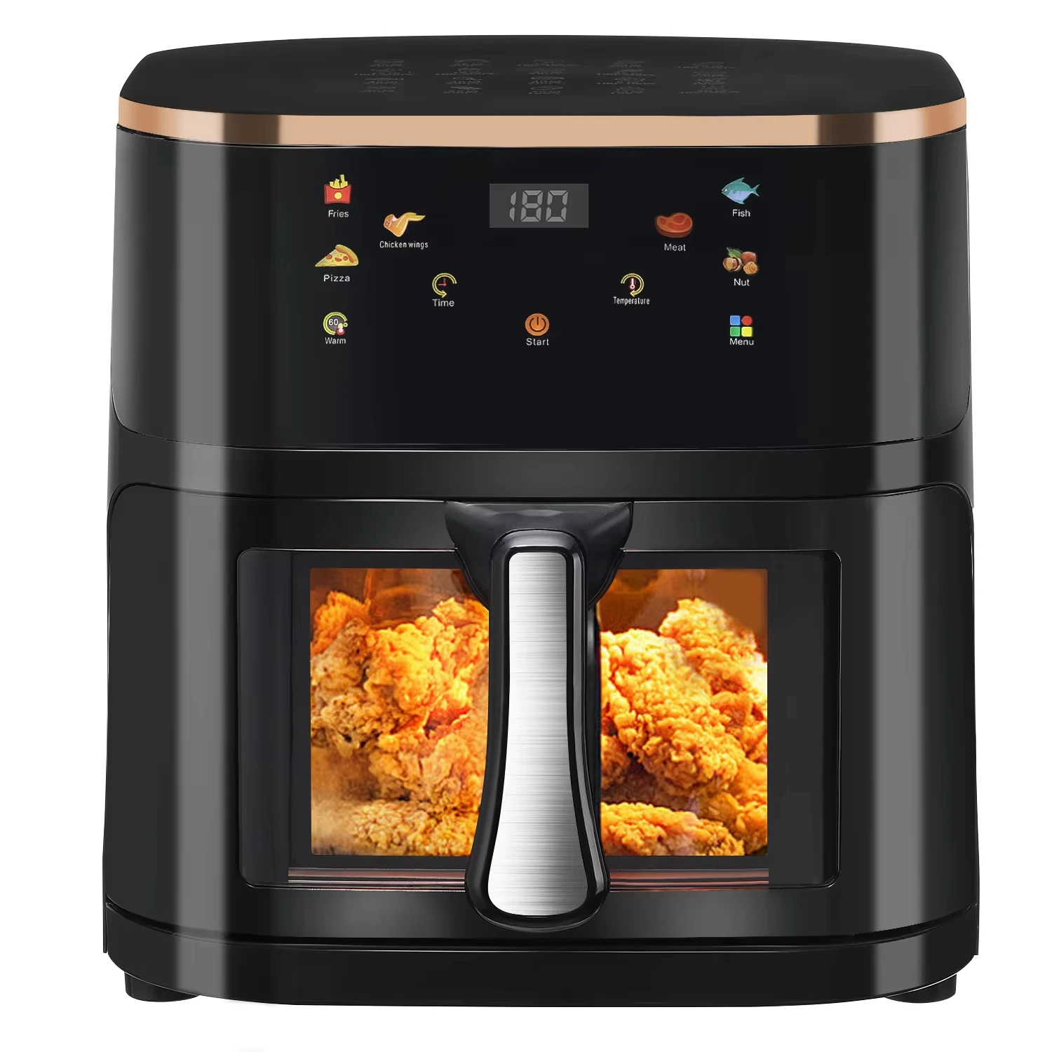 Friggitrice ad Aria Digitale 9L con Funzione Forno Tostapane, 6 Programmi di Cottura Preimpostati, Cucina Senza Olio, Finestra Trasparente, Cestello L