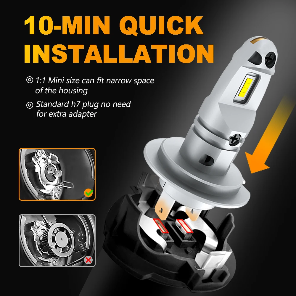 DRIVEVISION 2Pcs Mini LED Headlight H7 LED Bulb 60W for Car Head Lamp No Fan 3570 CSP LED White Super Bright Auto Fog Light Bulb