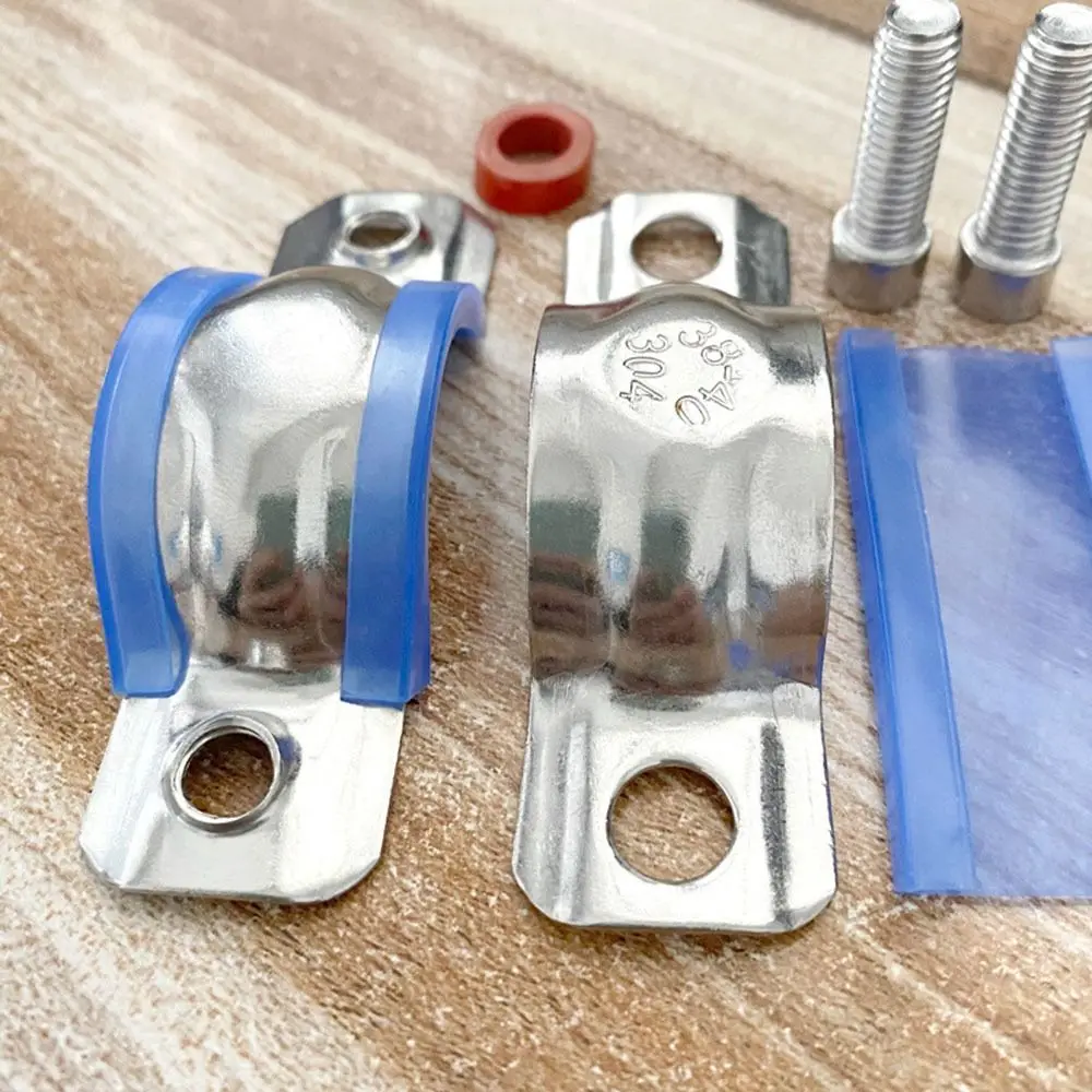1Pcs M12-M108 Flat Pipe Support Clamp 304 Stainless Steel M6 Screws Pipe Hanger Bracket Clamp Thickened Flat Clamp Blue Case
