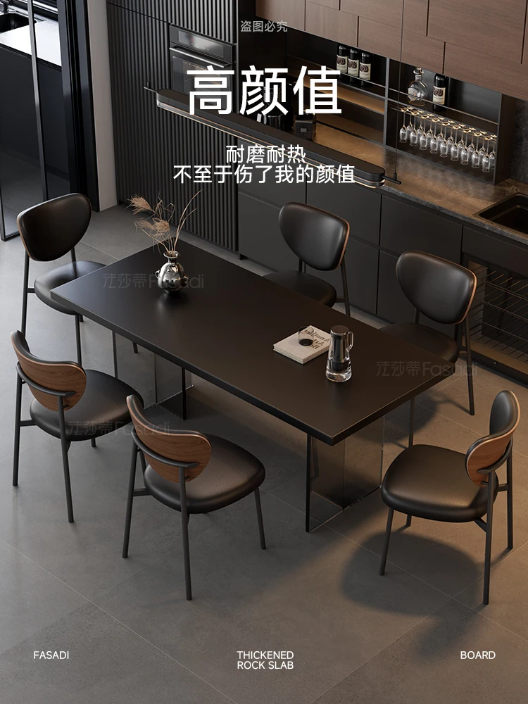 

Fasati full support rock slab dining table size apartment light luxury modern simple acrylic suspension rectangular dining table