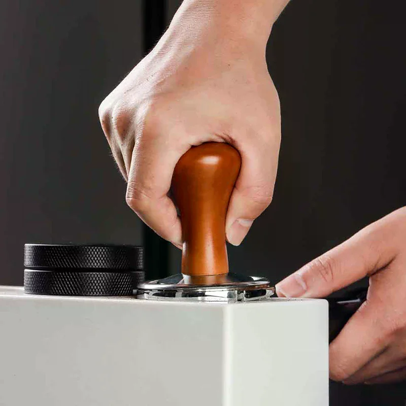 49/51/53/58MM Wood Coffee Tamper Internal Spring Balanced Force Coffee Hammer Stainless Steel Base Barista Tools
