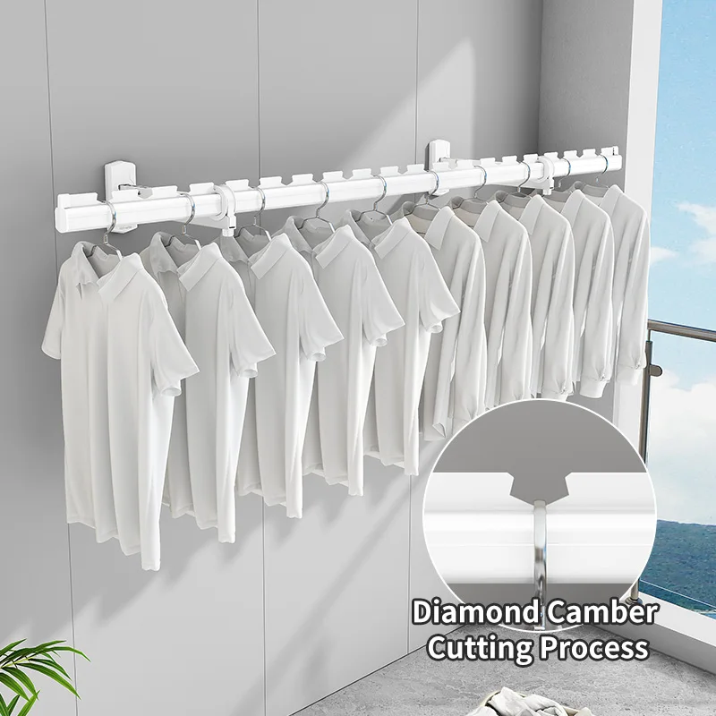 

120cm Aluminum Alloy Clothes Wall-Mounted Rod Large Windproof Clothes Dry Rack Balcony Laundry Clothes Hanging Pole Drying Rack