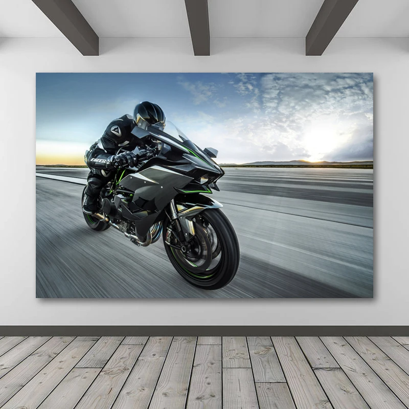 Superbike KAWASAKI Ninja H2 Muscle Motorcycle Wallpaper Wall Art Poster Canvas Printed Modern Painting Home Living Room Decor