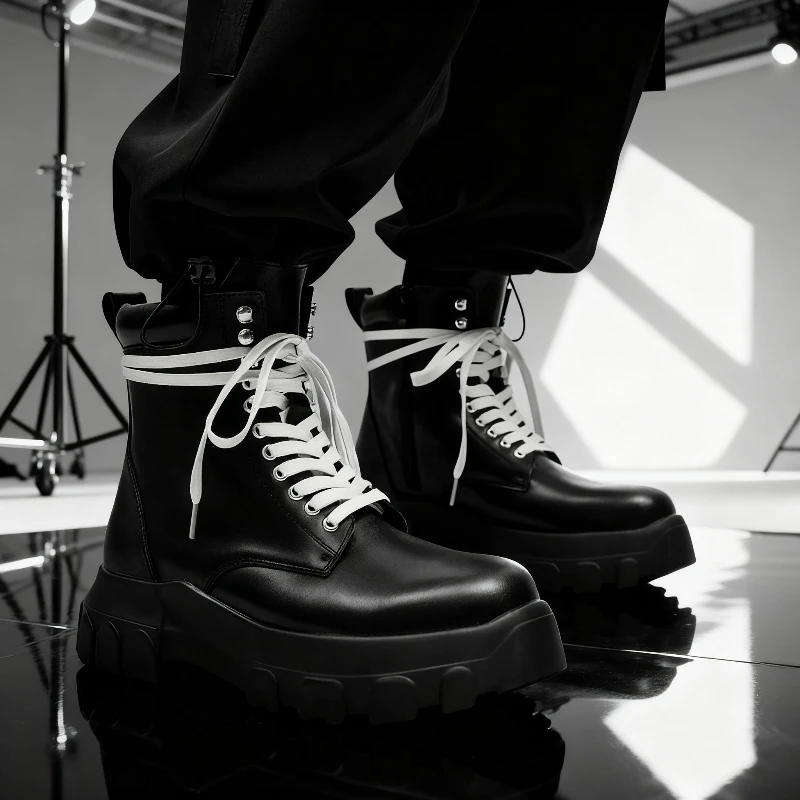 

Fashion Platform Men Chelsea Boots Leather Casual High Top Sneakers Street Style Male Thick Sole Snow Boots Winter Waterproof