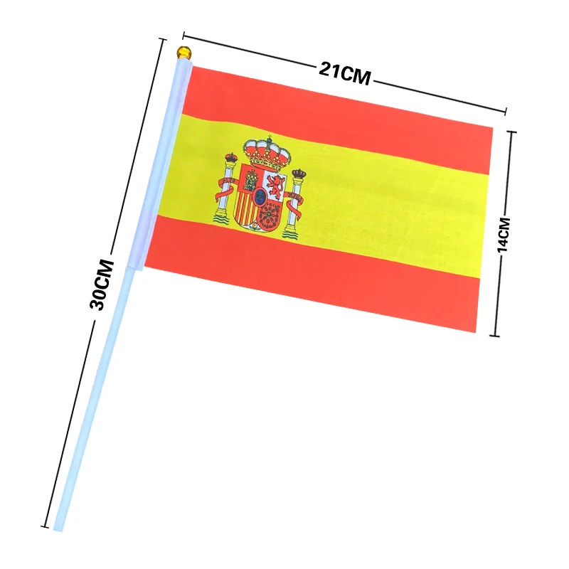 EOODLOVE 10/20/50pcs14 * 21cm Spanish hand-held flag with plastic stick outdoor celebration event Spanish banner