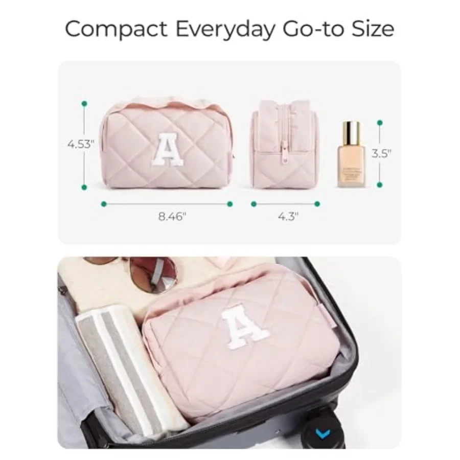 BAGSMART Kleine Make-up-Tasche für Reisen, personalisierte Initiale, Kosmetiktaschen für Frauen, rosa Make-up-Tasche, Make-up-Organizer, Puffy Po
