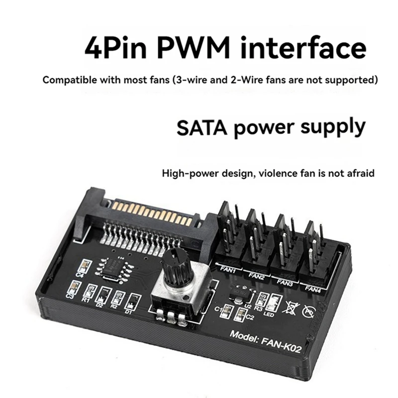 PWM 선풍기 속도 컨트롤러 고출력 Sata DC 전원 4 핀 선풍기 거버너, NAS 서버 선풍기 속도 제어, 4 방향 PWM 선풍기 거버너