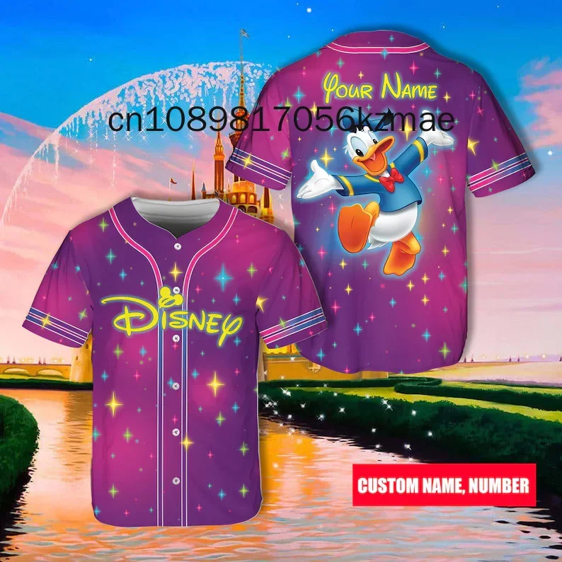 Custom Disneyland Sparkling Gradient Baseball Jersey Disney Donlad Duck Vacation Jersey For Baseball Lovers Magic Kingdom Jersey