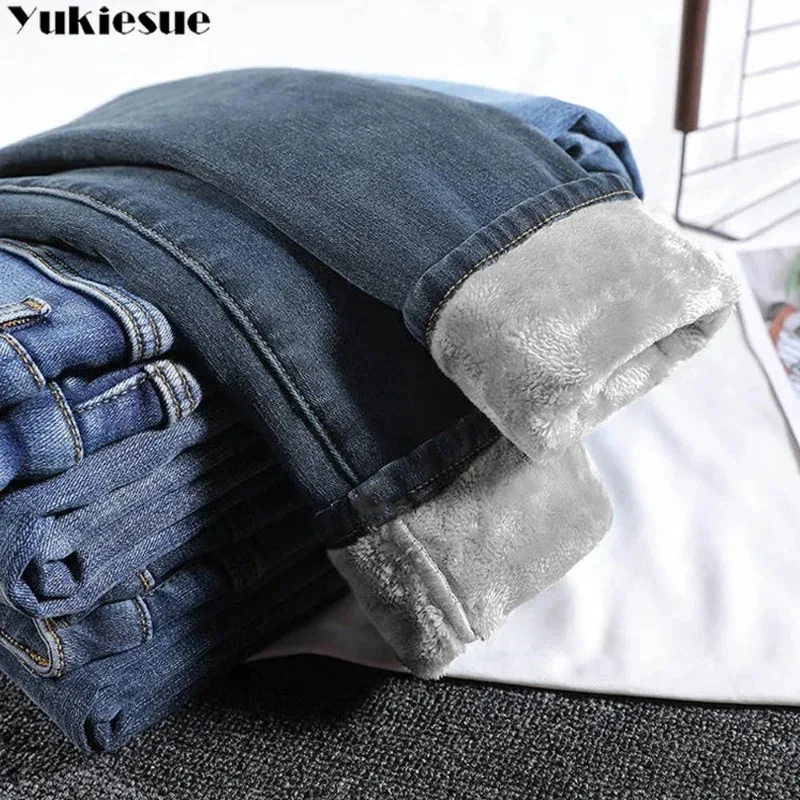 Damesbroek vrouwelijke jeans winter dik Damesbroek hoge taille zwarte skinny y2k baggy jeans voor dames denim nieuwe potloodbroek