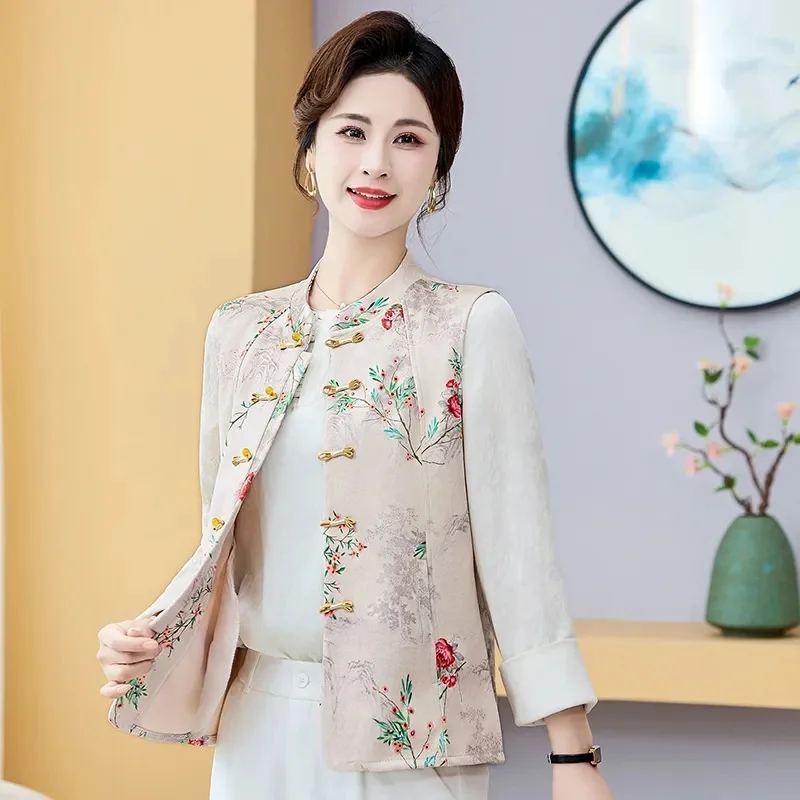 

2025 Femme Fashion Jacquard Waistcoat Coat Spring Autumn Women Leisure Embroidery Sleeveless Jacket Retro Lady Frog Vest Outwear