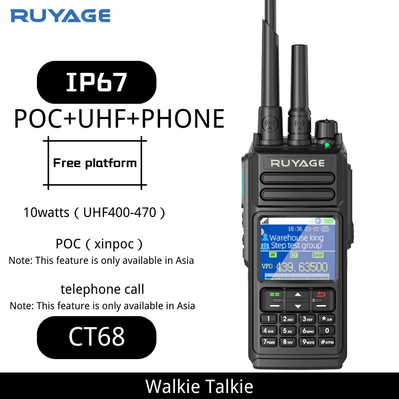 

Ruyage-CT68 POC UHF Phone 4G Walkie Talkie, Two-Way Radio Radios, Ham Station Telephone, Mobile, Long Range, 100 km Distance