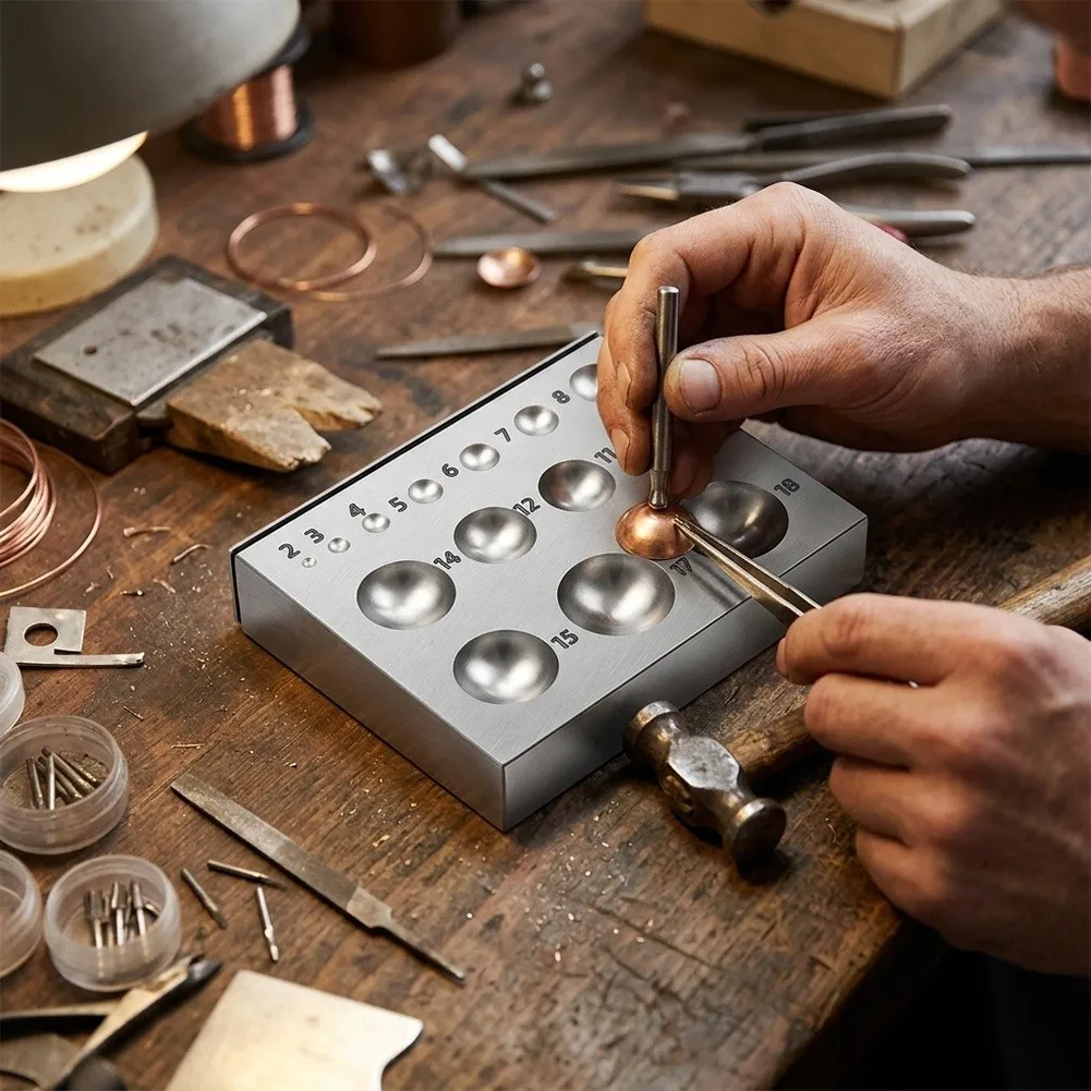 Steel Rectangular Dapping Block with 14 Hole 16 Hole and 18 Hole Variants for Metal Stampers and DIY Jewelry Enthusiasts