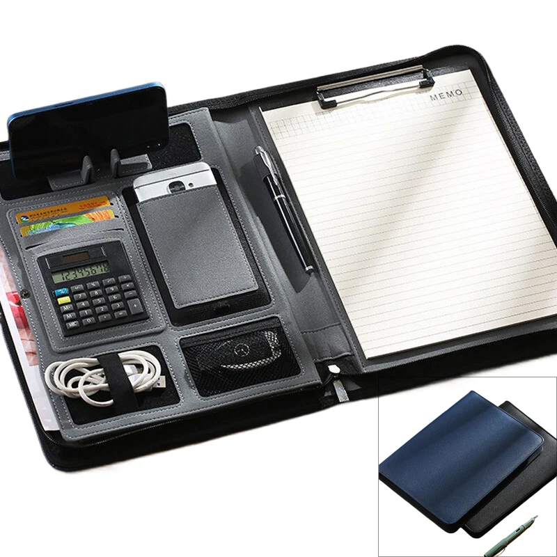

‌A4 Leather Zipper Portfolio Porte Folders for Document Man Executive Conference Folder Contract Notepad Phone Holder Clipboard