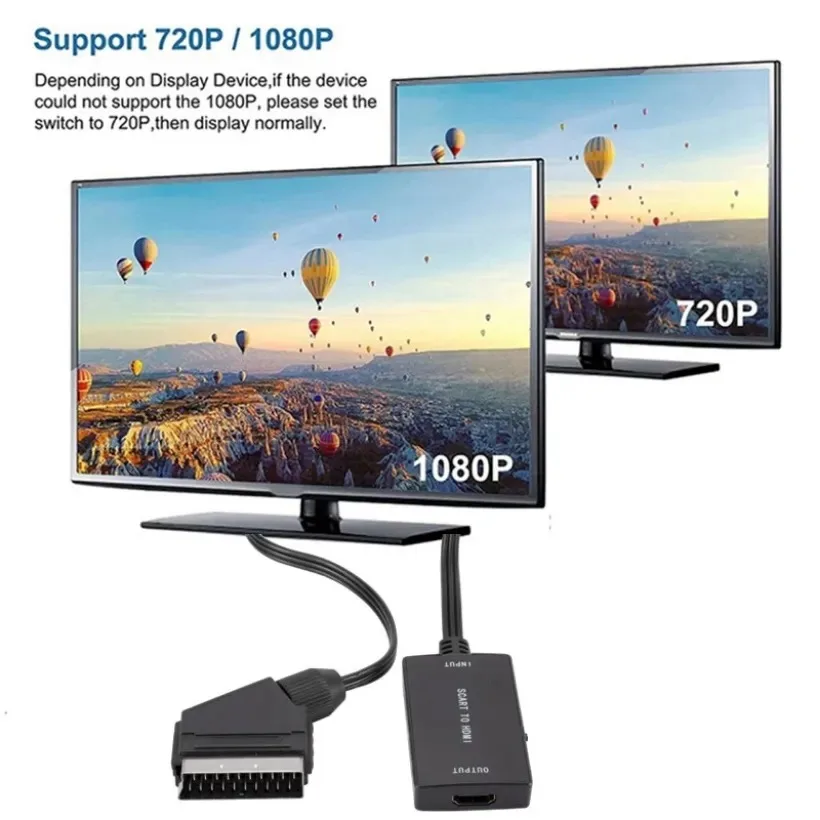 MnnWuu-Convertisseur péritel vers HDMI avec câble, 1080P, péritel, sortie HDMI, commutateur HD 720P/1080P, convertisseur audio vidéo, adaptateur