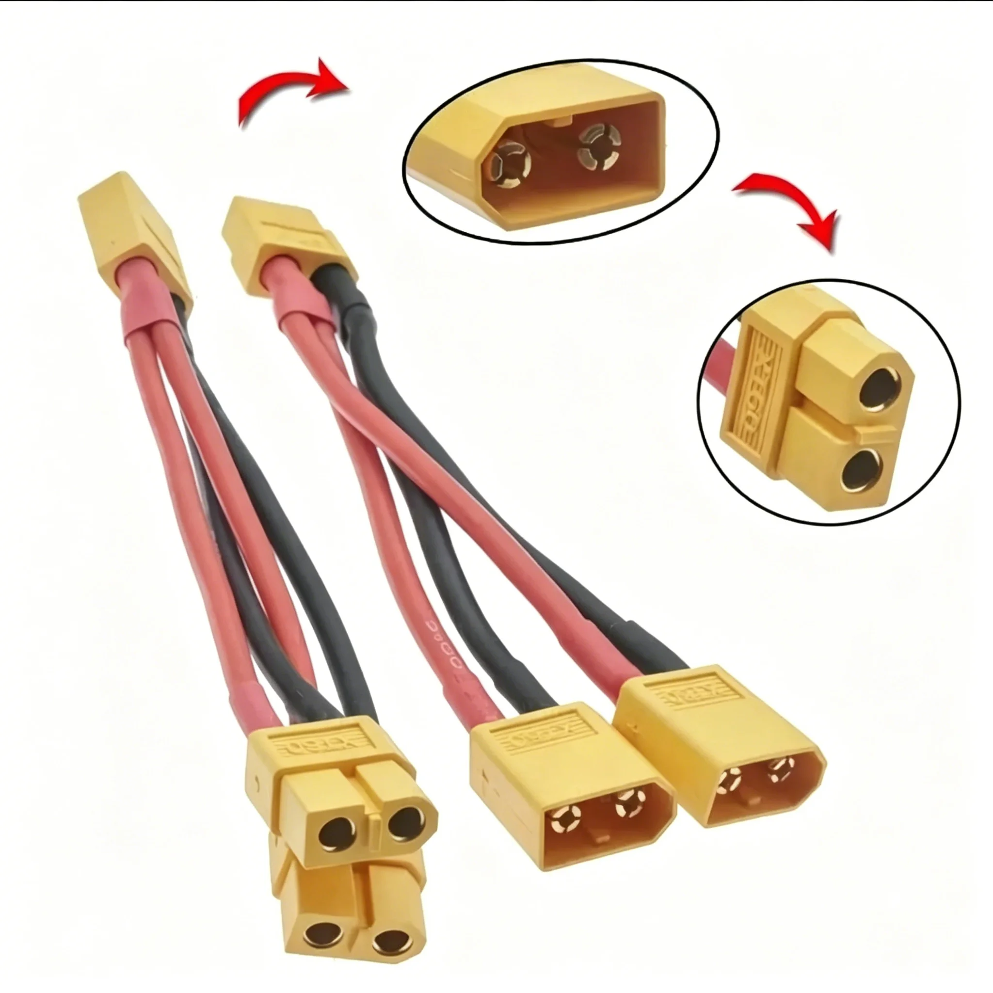 XT60 XT90 Male/Female 3-Way Y Splitter Parallel Connector 14AWG Silicone Wire Dual Cable for Charger Motor Upgrade Parts