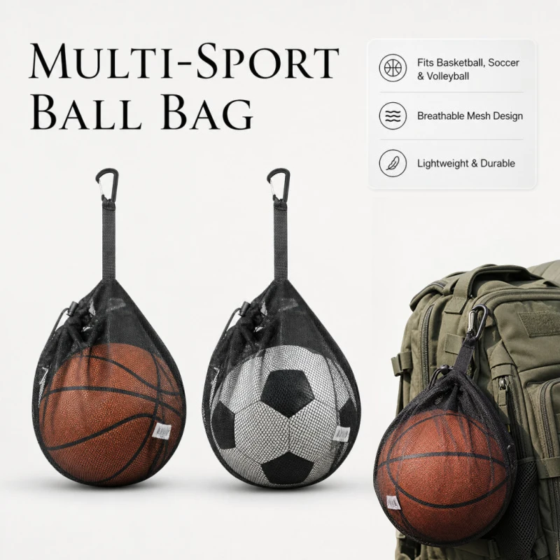 Sac à dos de sport portable en filet avec cordon de serrage pour basketball, football, volleyball – Sacs de rangement ajustables pour ballons de sport en plein air