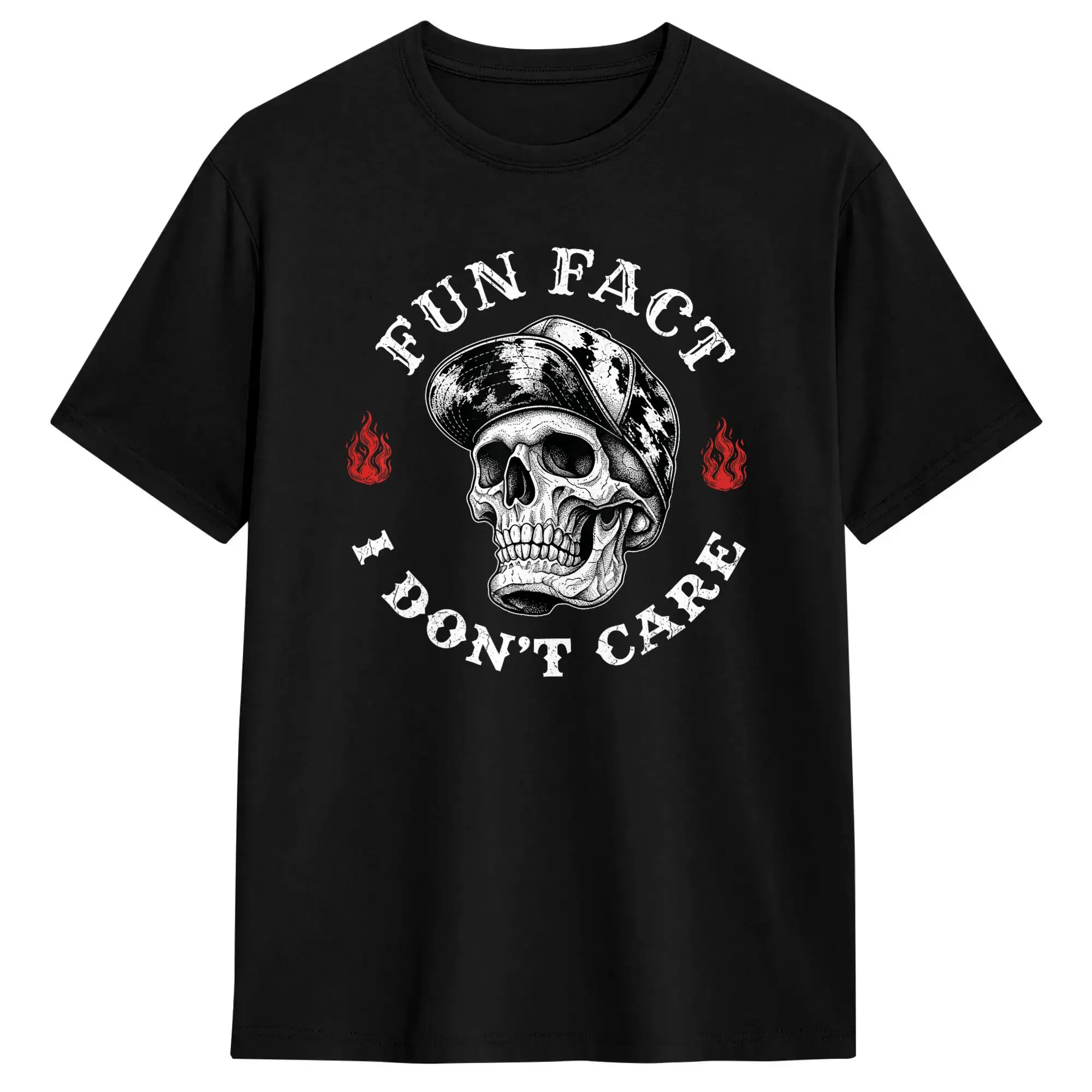 Leisure Fact I Don’t Care  Funny Skeleton Sarcastic Meme T-Shirt for Men Crewneck Pure Cotton T Shirt Short Sleeve Tee Shirt 6XL