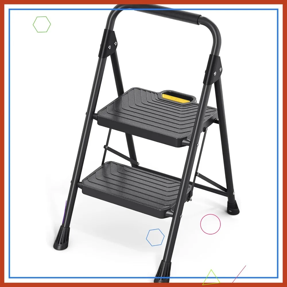 

Двухступенчатая лестница с противоскользящими педалями, поручнем, системой безопасной фиксации, выдерживает нагрузку до 800 фунтов, складная, портативная, для использования дома и на кухне.