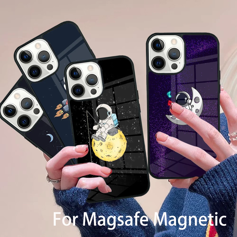 

flying astronaut Phone Case Magesafe Magnetic Wireless Charge Cover For IPhone 16 11 12 13 14 15 Pro Max Plus Mini
