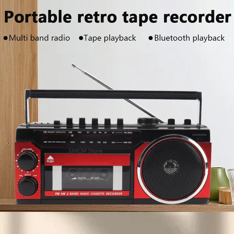 Portable Vintage Retro USB AM/FM/SW Multiband Radio Stereo Wireless Bluetooth Boombox Mp3 Audio Cassette Tape Player Recorder