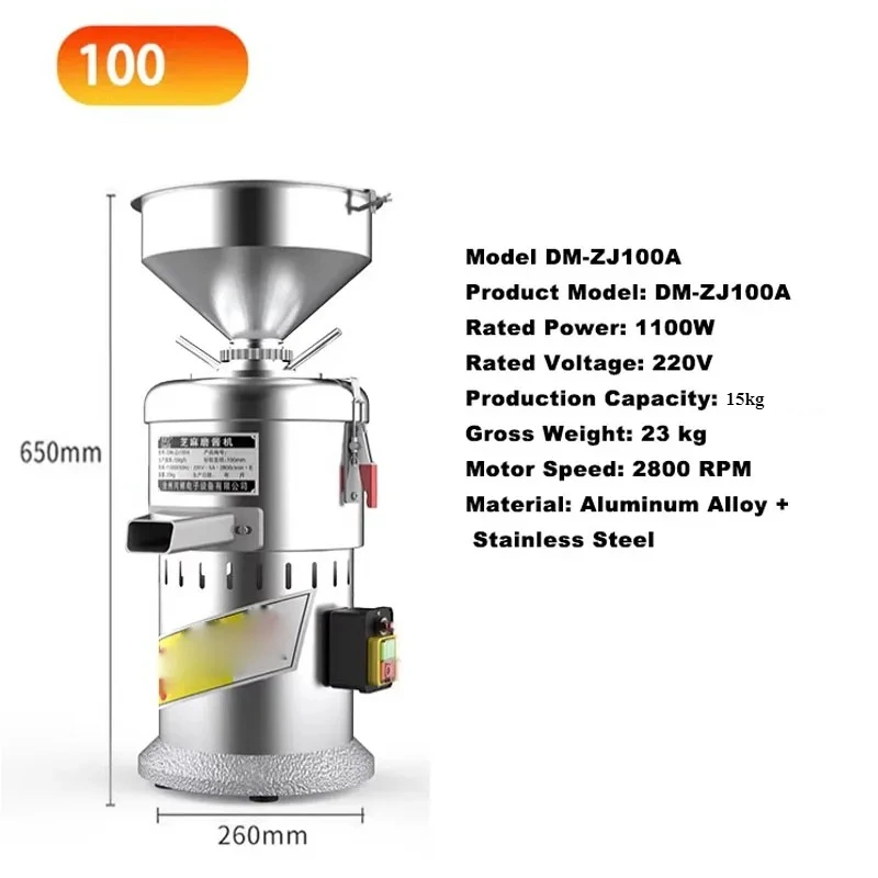 220/110v Electric Sesame Grinding Machine Commercial 1100W Multifunctional Nut Paste Grinder Peanut Butter Making Processor