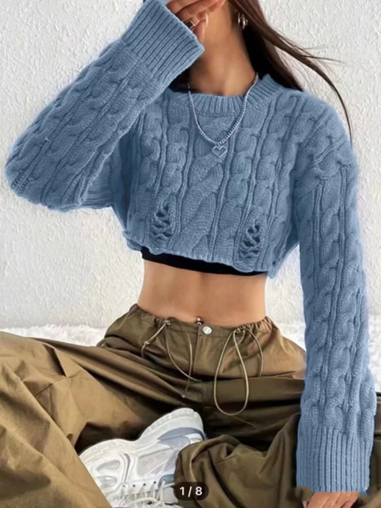 Nova moda sexy pulôveres curtos camisola de malha feminina outono inverno manga longa o pescoço blusas femininas streetwear topos