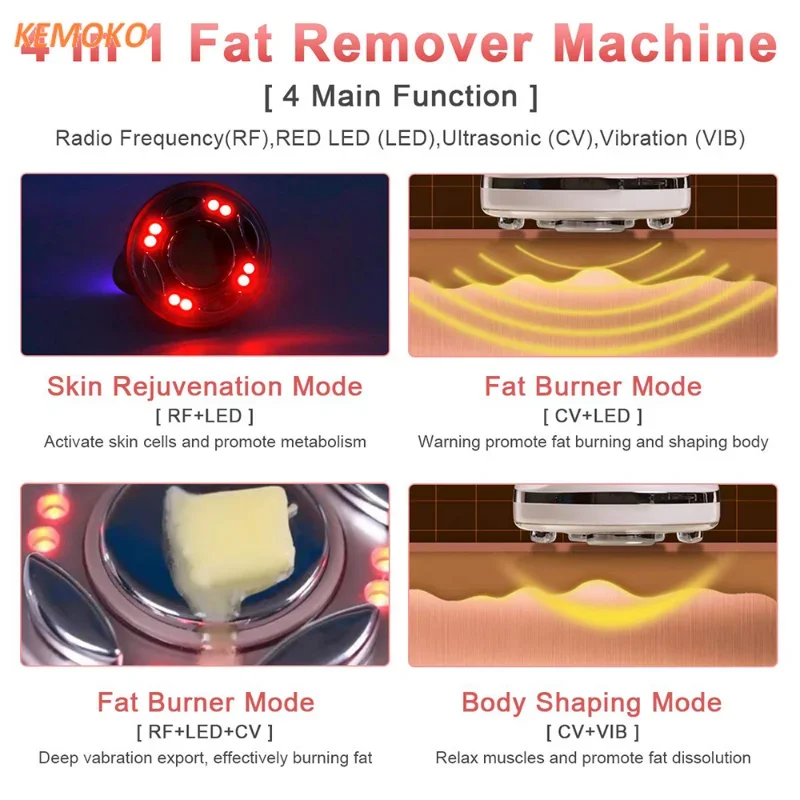 Ultrasonic Slimming Massager Machine LED Fat Burner Anti Cellulite Lipo Skin Tightening Weight Loss Beauty RF Cavitation