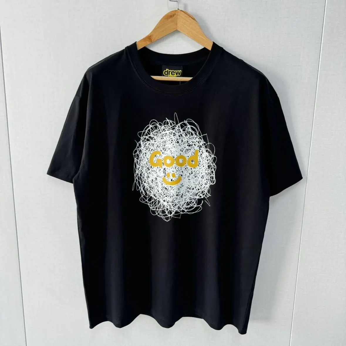 Camiseta Drew House Good Scribble Smiley para hombre y mujer, 100% algodón, camiseta de manga corta de gran tamaño, ropa de calle, camiseta para pareja