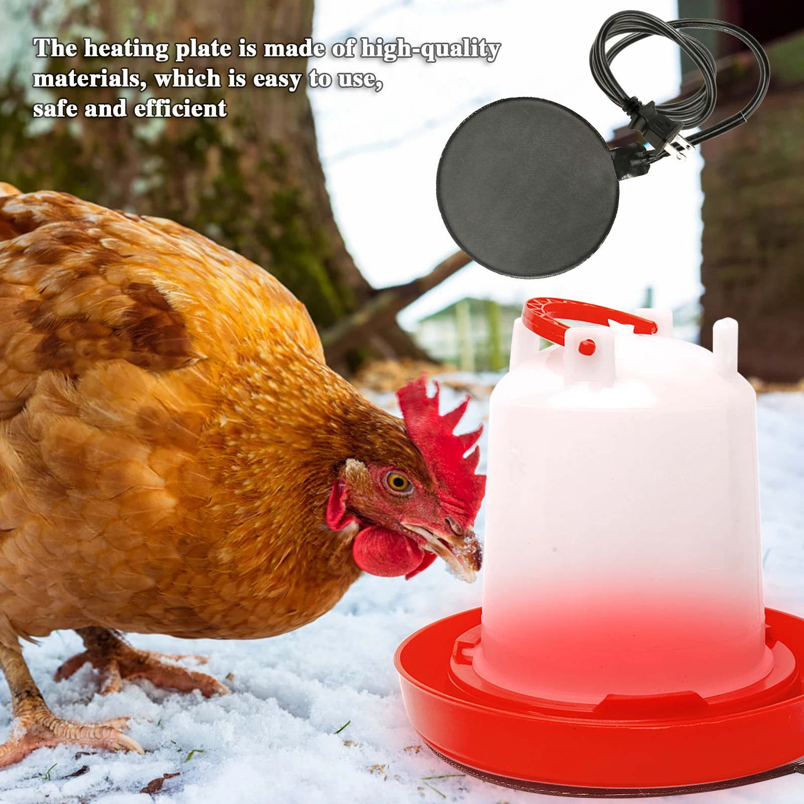 Chicken Water Heater for Winter 20W Silicone Freeze Proof Poultry Waterer Heated Base with 5.9FT Power Cord