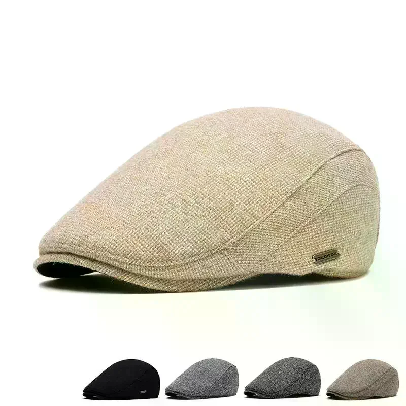 Autumn Winter Thick Warm Newsboy Caps Men Soft Beret Hat Classic Detective Hats Retro Driver Flat Peaked Cap Street Hats