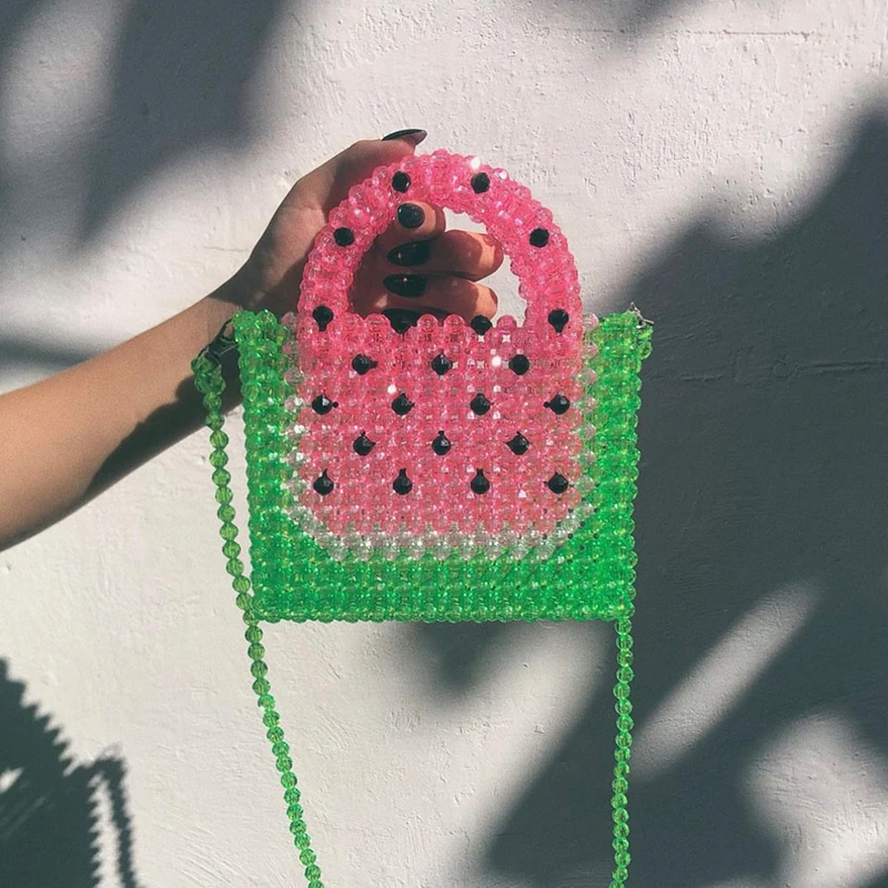 New Fun Watermelon Pattern Crossbody Bag Handmade Beaded Vacation Shoulder Bags Casual Clutch Designer Square Box Totes