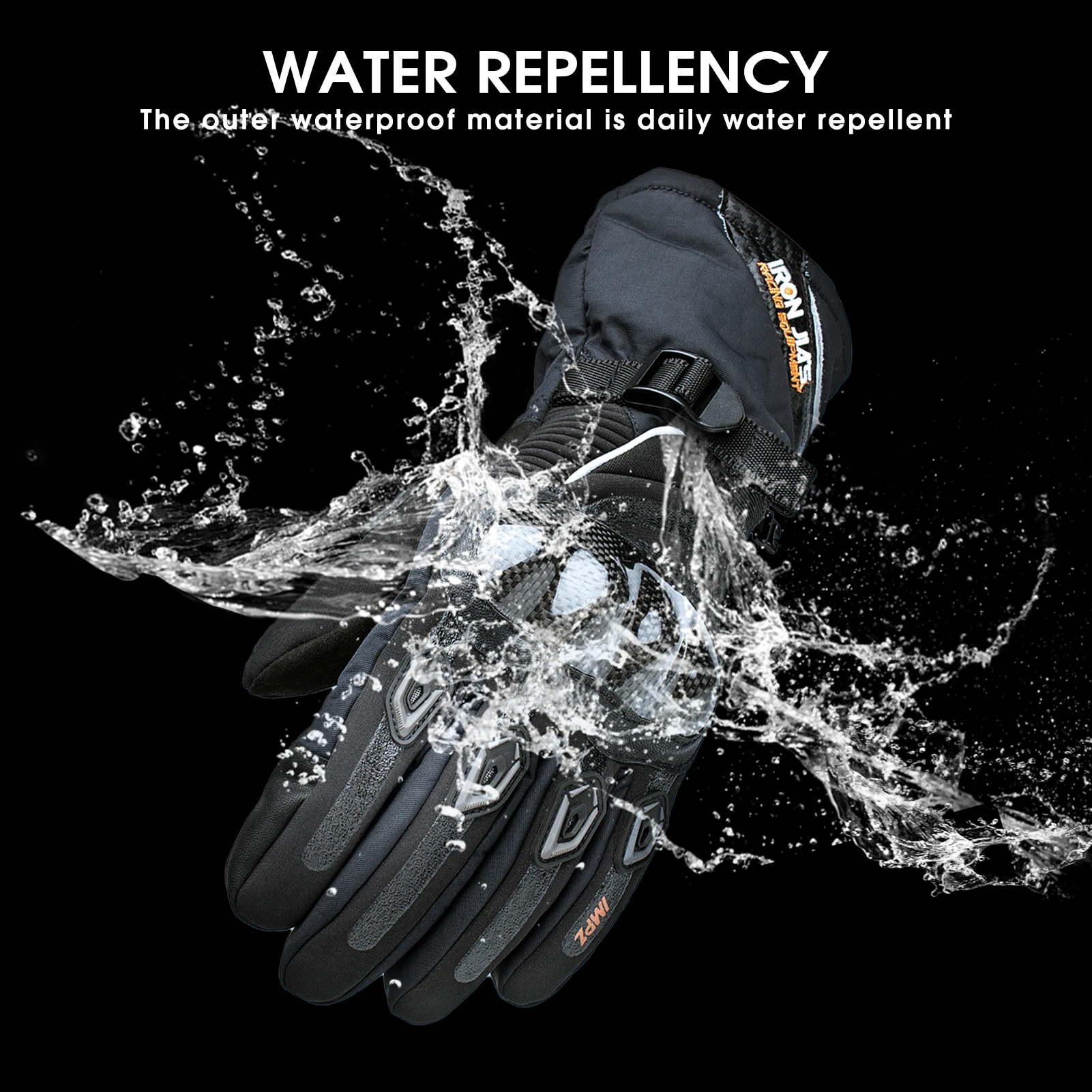 IRON JIA\'S Winter Motorcycle Gloves for Men Waterproof Carbon Fiber Protective Warm Motorbike Non-slip Touch Screen Moto Gloves