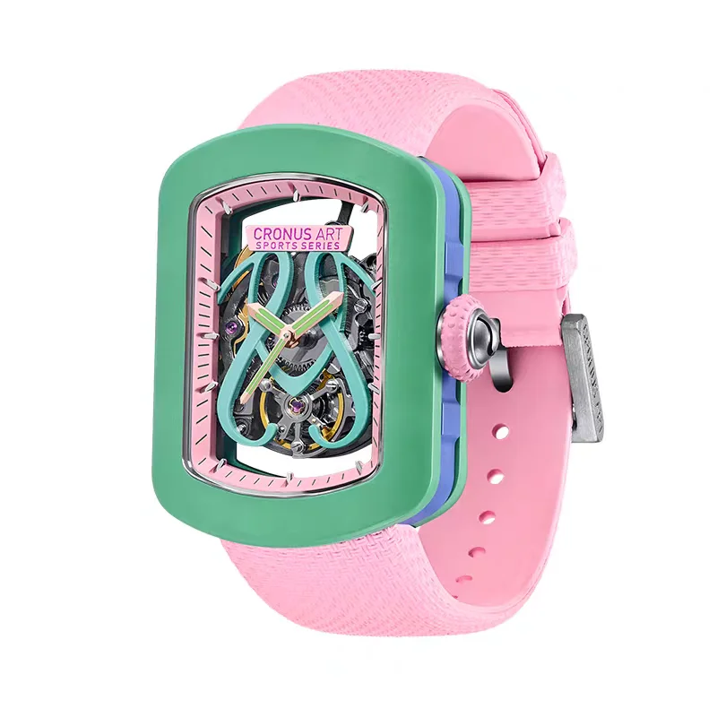 

CRONUSART Women Automatic Watch 29mm*41mm Tonneau Ladies Mechanical Wristwatch Carbon Steel Case Sapphire Luminous Skeleton Dial