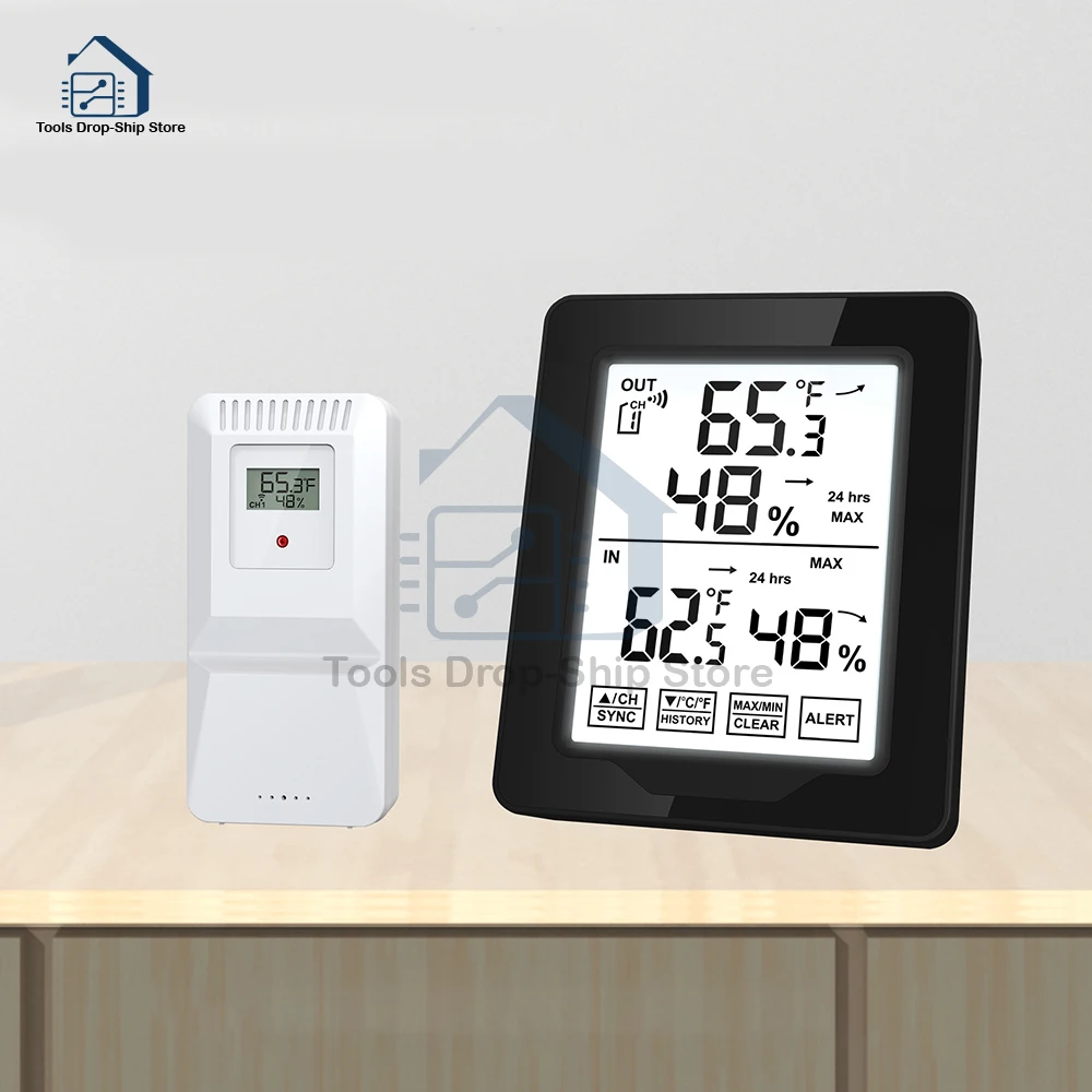 Misuratore di temperatura e umidità Wireless per interni ed esterni Display LCD Touch Screen per orologio con stazione meteorologica a grande schermo a colori