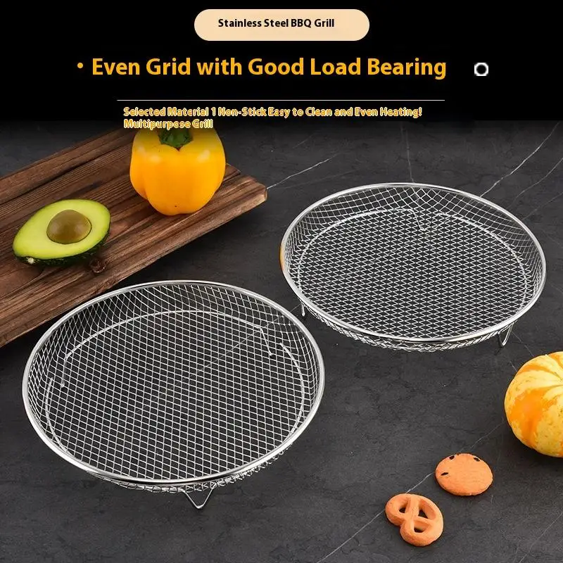 

Universal Circular Cooking Grid with Feet Stainless Steel Air Fryer Baking Rack Multi-Function Steaming Roasting Mesh for Oven