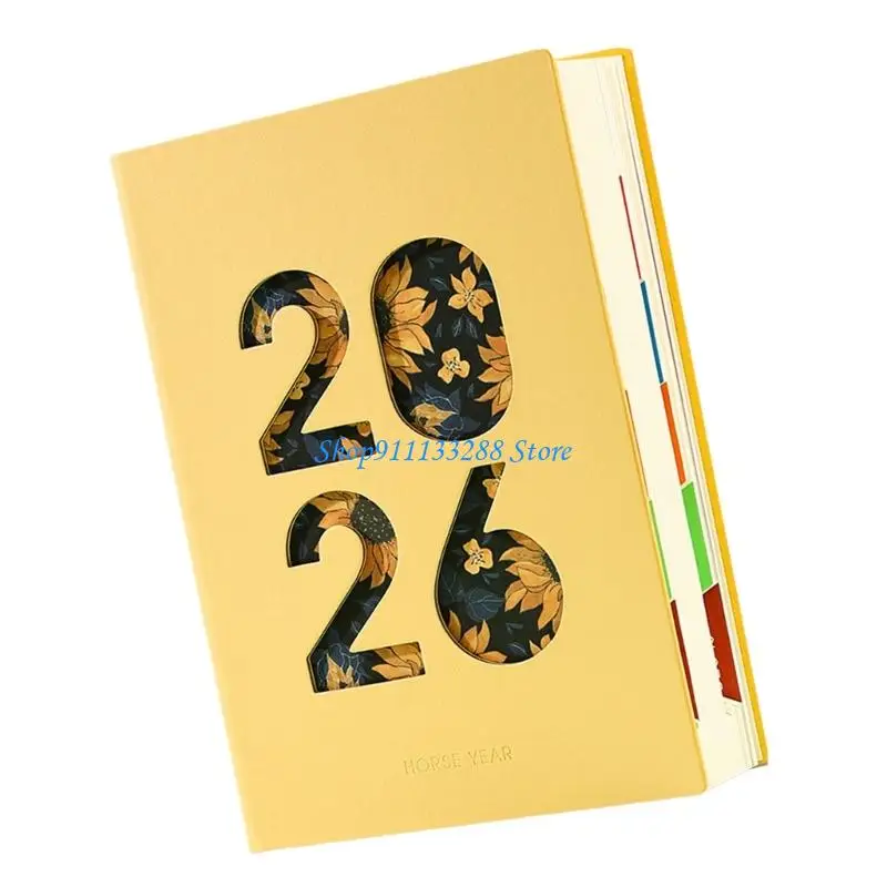 G88D Ежедневник на 2026 год, 400 страниц, датированный, кожаный, в мягкой обложке, академический ежедневник с красочной отметкой