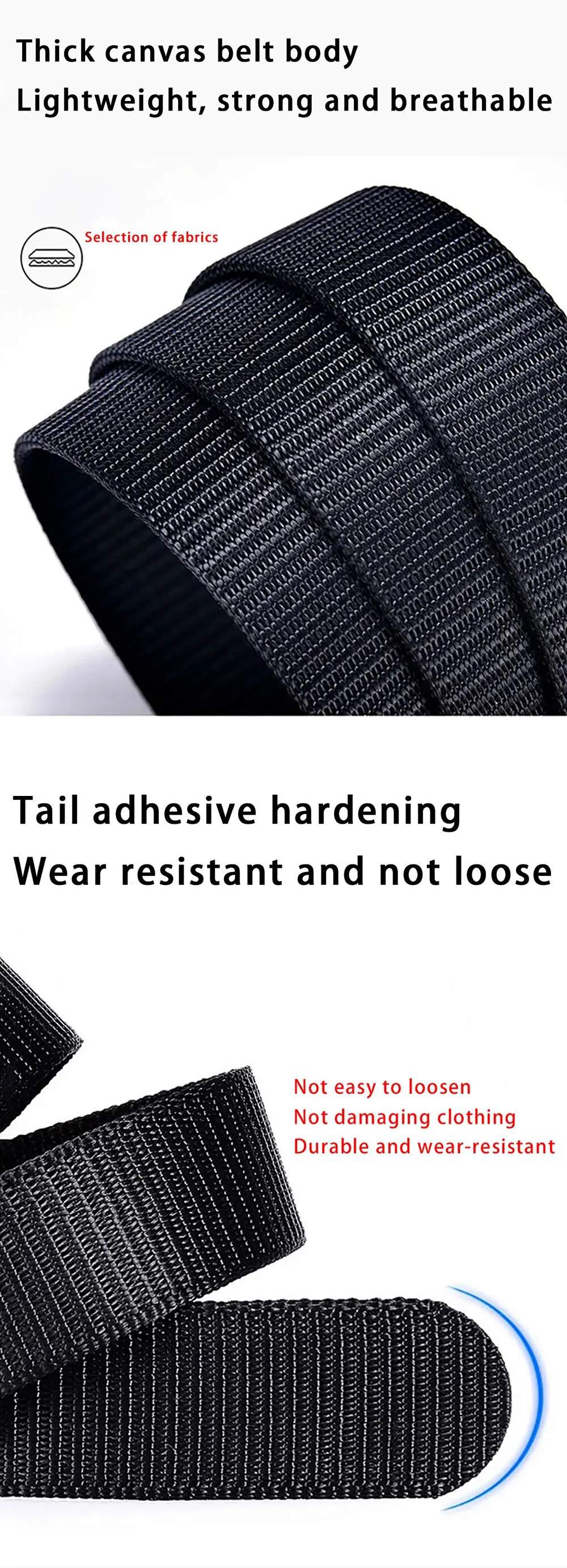 Herrengürtel, automatische Metallschnalle, Nylonimitat, Gurtband, Outdoor-Arbeitsgürtel, zahnlos, automatische Schnalle, lässiger Sport-Leinengürtel – Detail 1