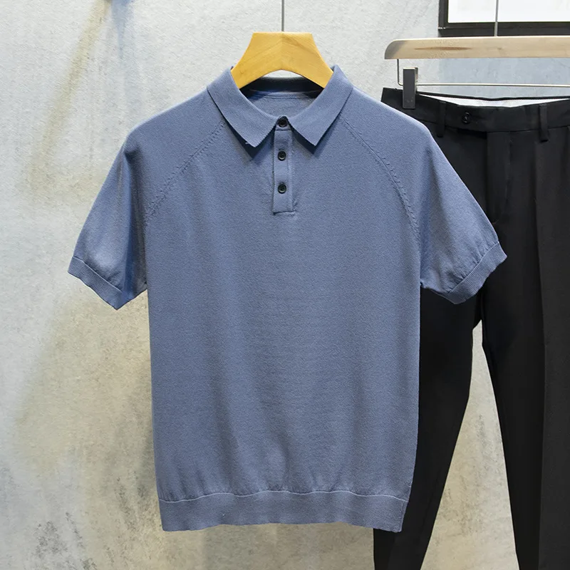 Summer Men's New Solid Color Lapel Short-sleeved Thin Trendy Casual Men's Clothing