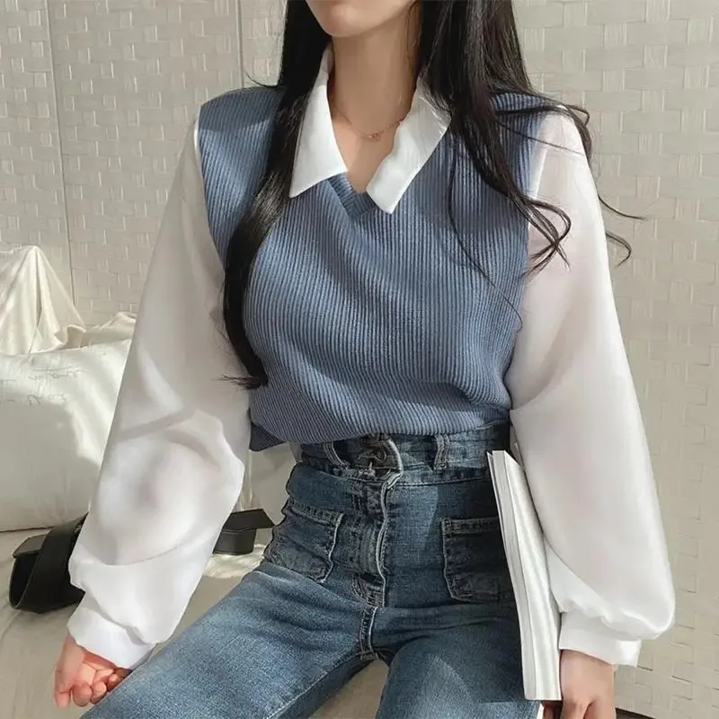 Camicetta estiva Donna Stile coreano Falso colletto polo in due pezzi Camicette Y2k Top Streetwear Pullover larghi per giovani Camicia elegante