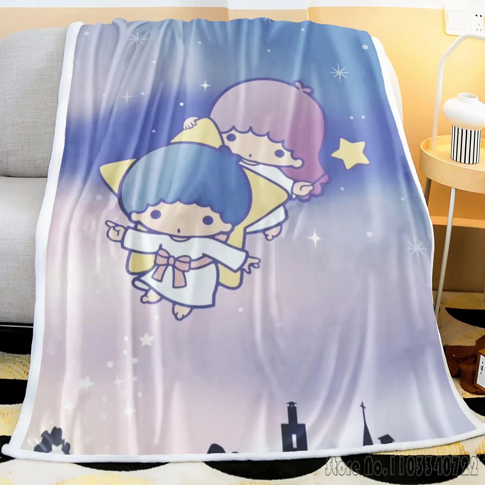 Little Twin Stars Cartoon Fluffy Blanket Children Weighted Fluffy Throws Dream Cartoon King Size Printed Luxury Nap Throws