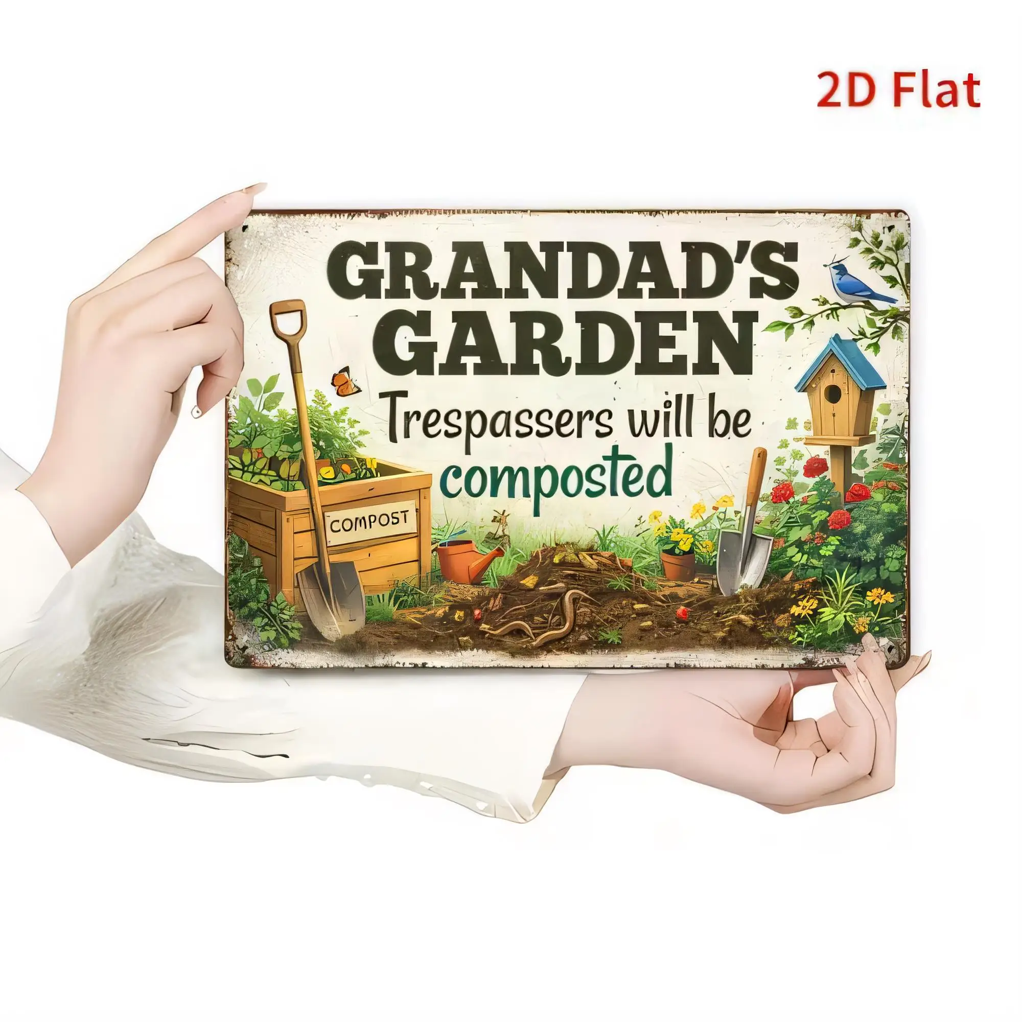 Tin Sign  Grandad's Garden Trespassers Will Be Composted Funny Retro Metal Sign Decorative Wall Plaque for Garden Shed Patio Law