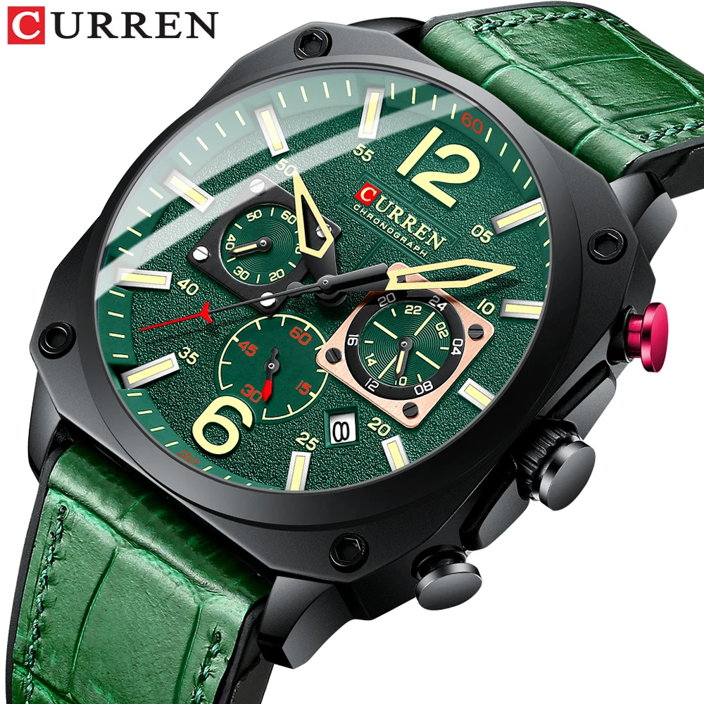 CURREN Men Japan Movement Wristwatches Fashion Leather Band Auto Date Clock Sports Chronograph Military Watch Hot sale