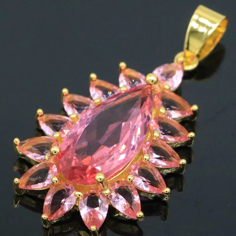 

SheCrown Buy 5 Get 1 Free 42x23mm Eye Catching Pink Morganite Women Engagement Gold Silver Pendant