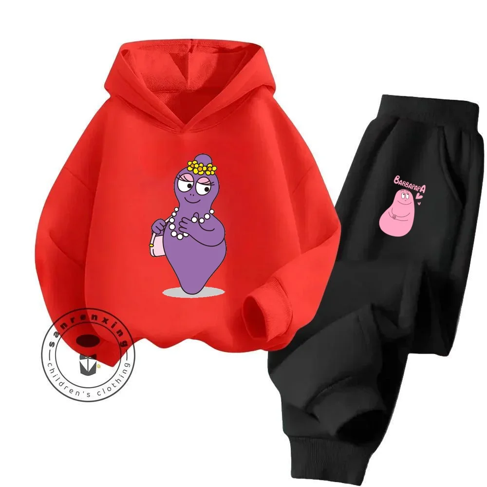 New Barbapapa Cartoon Hoodie and Pants for Kids Long Sleeve Boys and Girls Spring and Fall 2 Sets of Kids Clothes for Girls